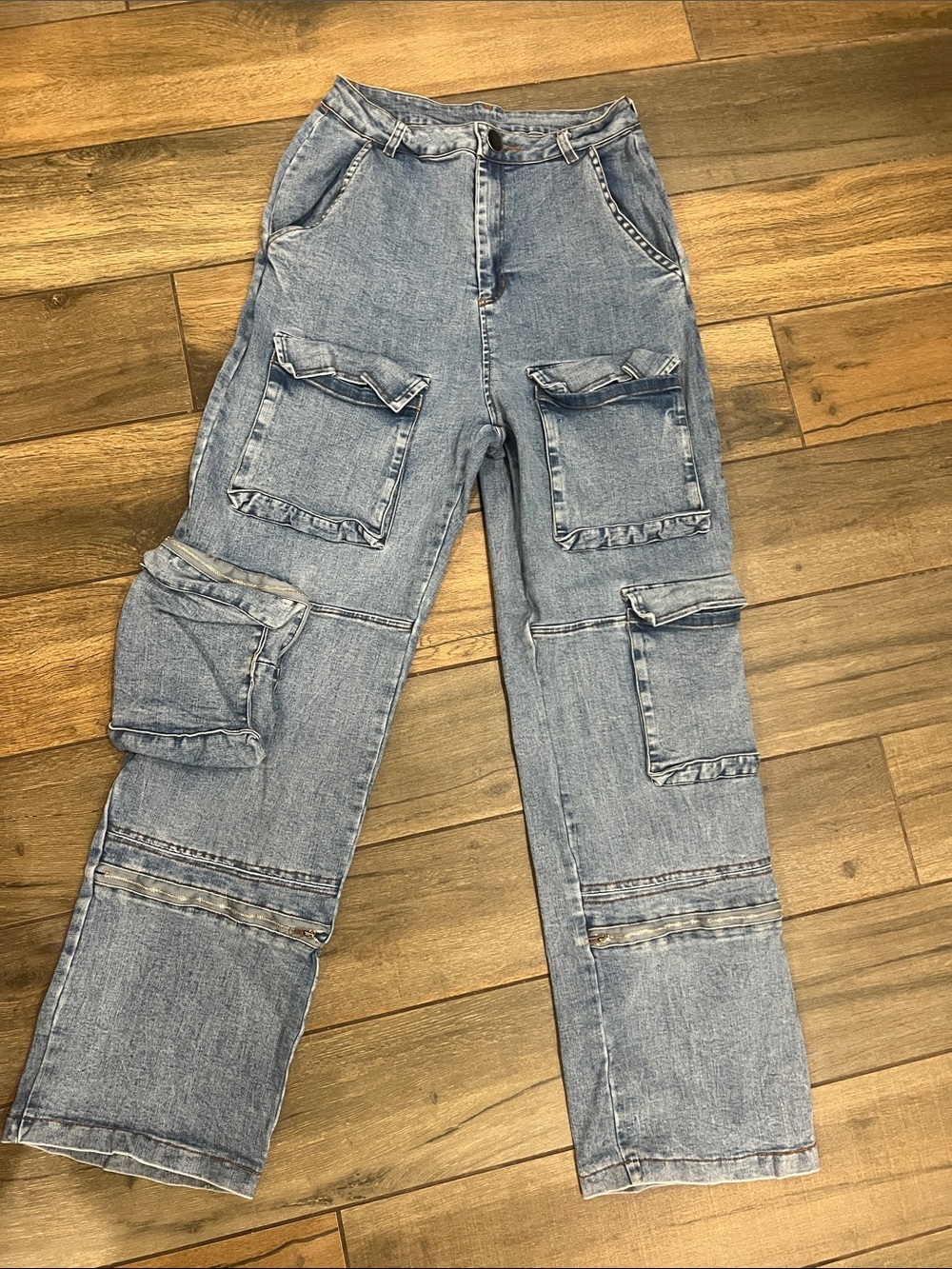 JLUXLABEL Light Blue Straight-Leg Cargo Jeans